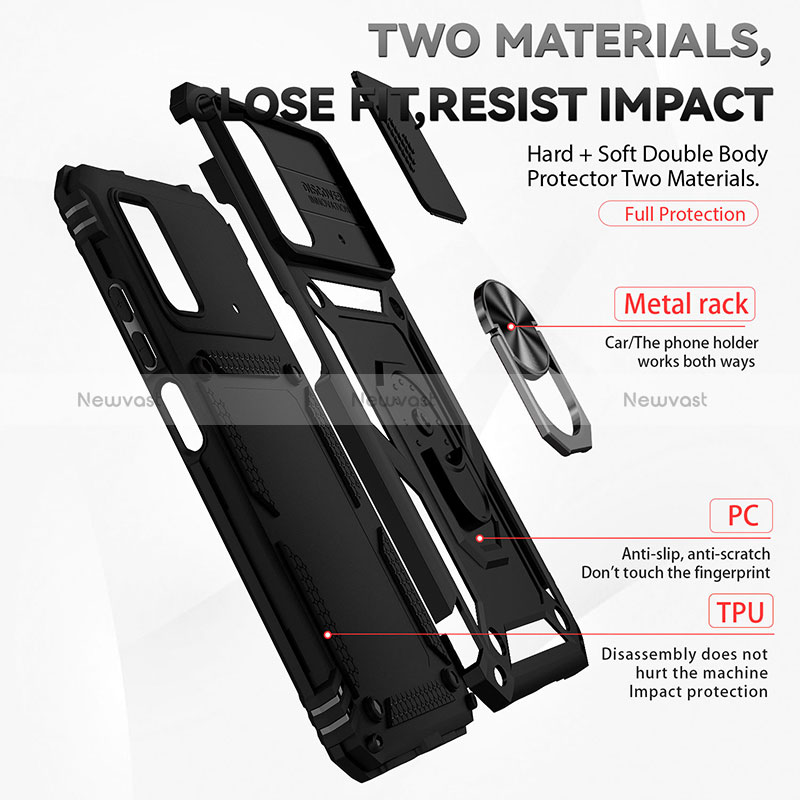 Silicone Matte Finish and Plastic Back Cover Case with Magnetic Finger Ring Stand QW3 for Xiaomi Poco X4 Pro 5G