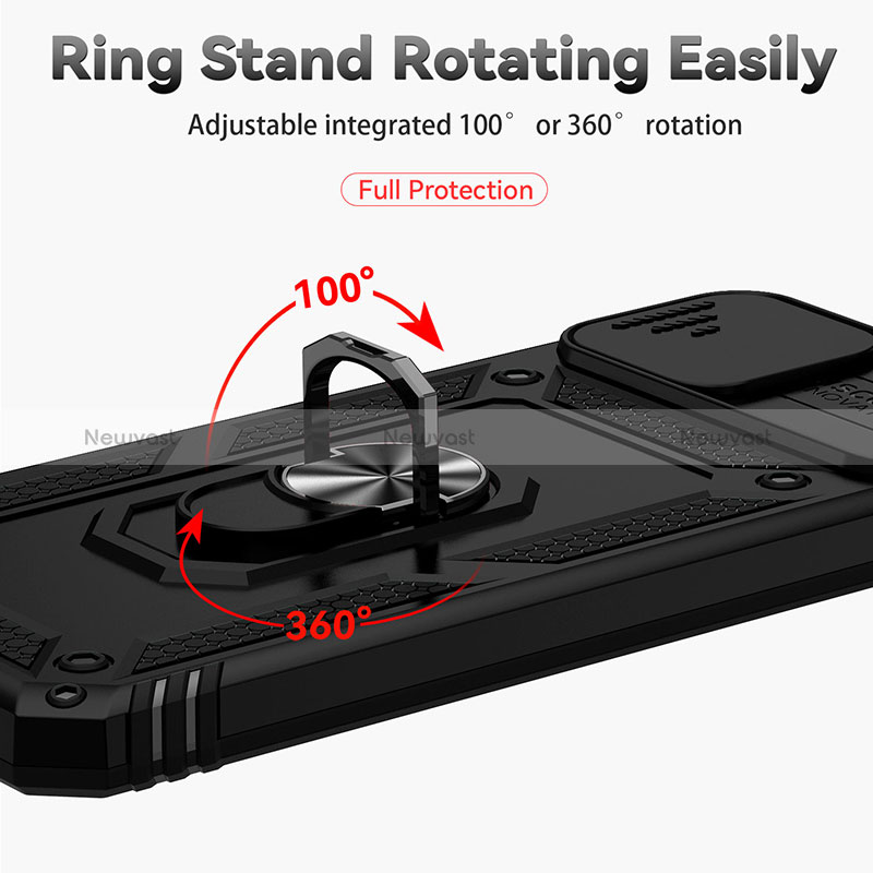 Silicone Matte Finish and Plastic Back Cover Case with Magnetic Finger Ring Stand QW3 for Xiaomi Redmi 9A