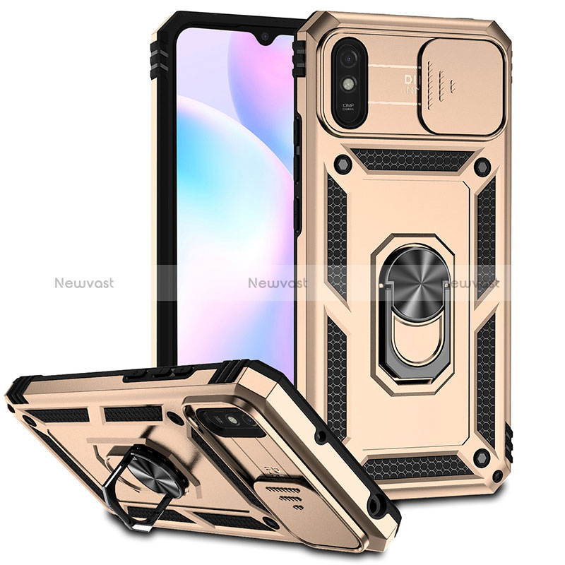 Silicone Matte Finish and Plastic Back Cover Case with Magnetic Finger Ring Stand QW3 for Xiaomi Redmi 9A