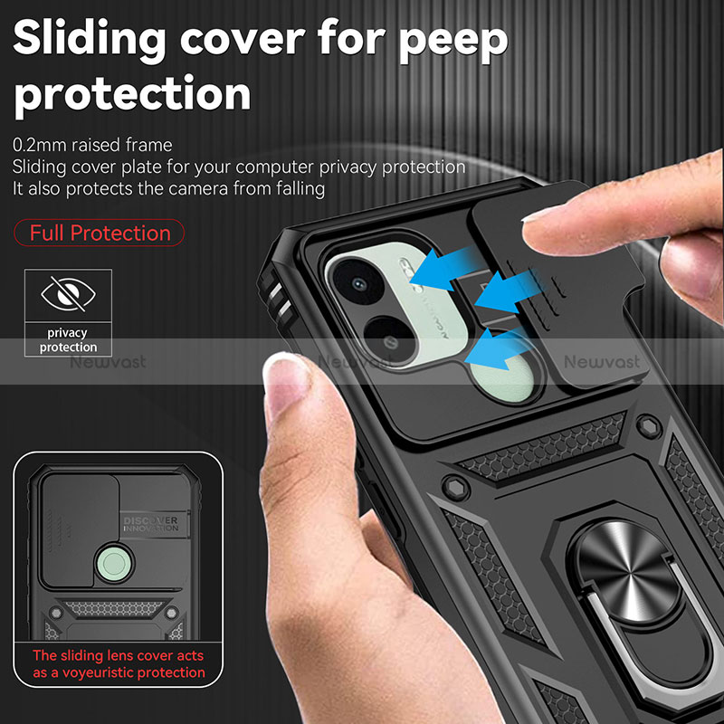 Silicone Matte Finish and Plastic Back Cover Case with Magnetic Finger Ring Stand QW3 for Xiaomi Redmi A1 Plus