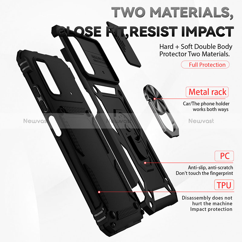 Silicone Matte Finish and Plastic Back Cover Case with Magnetic Finger Ring Stand QW3 for Xiaomi Redmi Note 11E Pro 5G