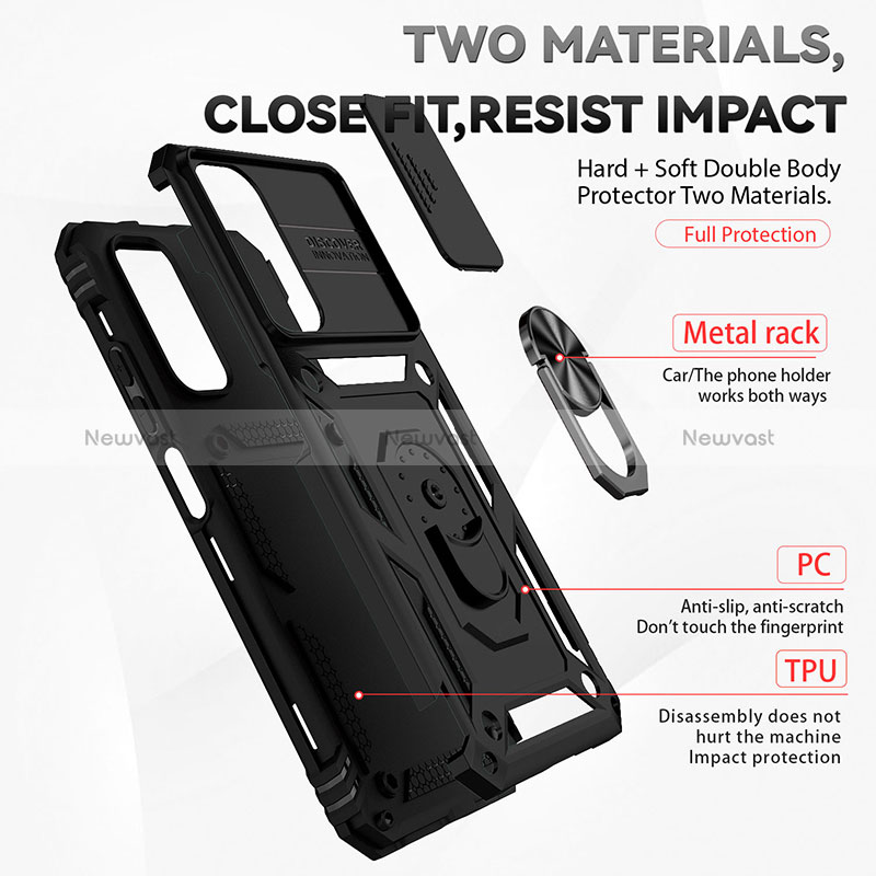 Silicone Matte Finish and Plastic Back Cover Case with Magnetic Finger Ring Stand QW3 for Xiaomi Redmi Note 11S 4G