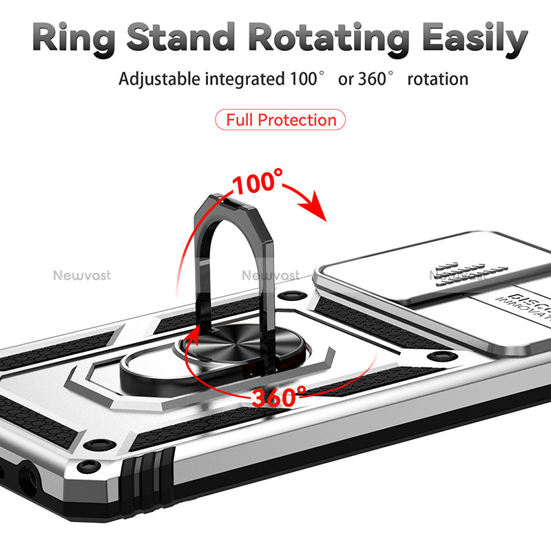 Silicone Matte Finish and Plastic Back Cover Case with Magnetic Finger Ring Stand QW6 for Samsung Galaxy A52 4G