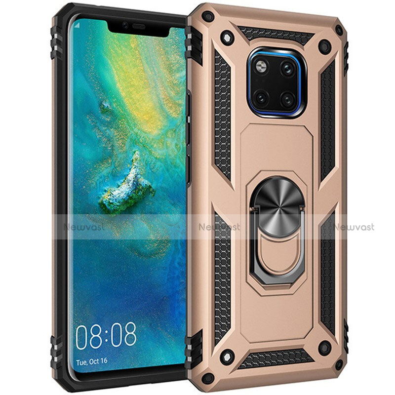 Silicone Matte Finish and Plastic Back Cover Case with Magnetic Finger Ring Stand R01 for Huawei Mate 20 Pro