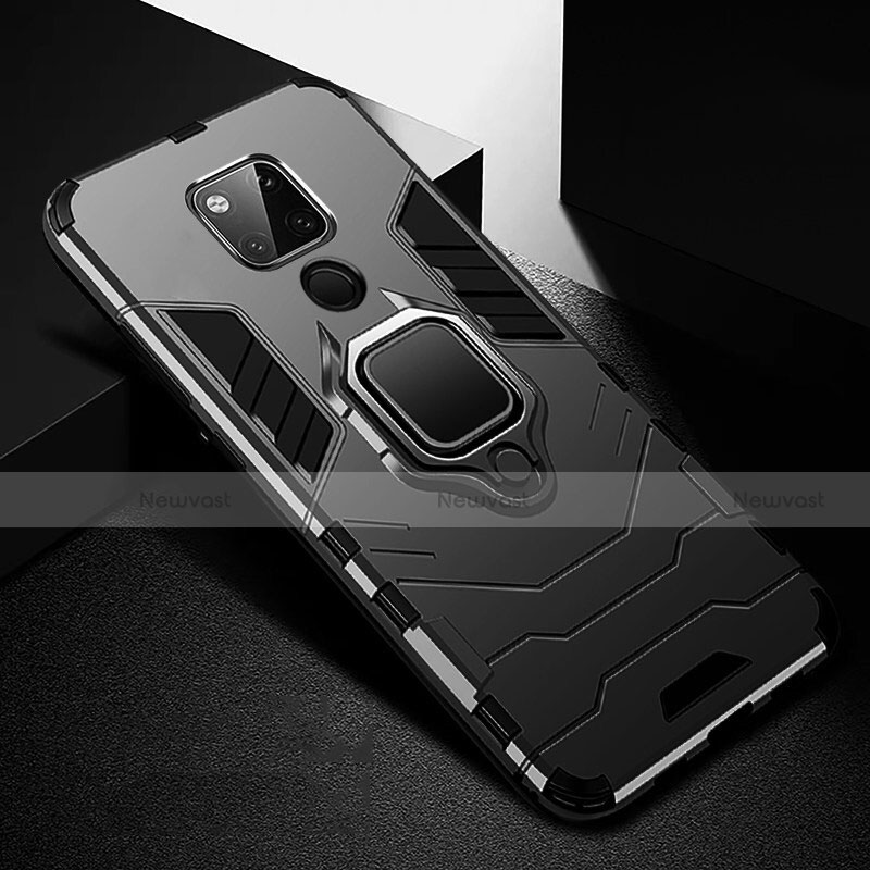 Silicone Matte Finish and Plastic Back Cover Case with Magnetic Finger Ring Stand R01 for Huawei Mate 20 X 5G