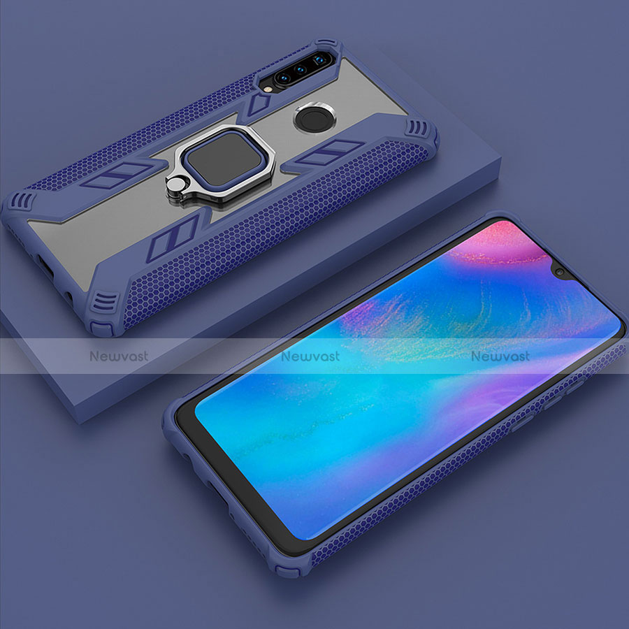Silicone Matte Finish and Plastic Back Cover Case with Magnetic Finger Ring Stand R01 for Huawei Nova 4e