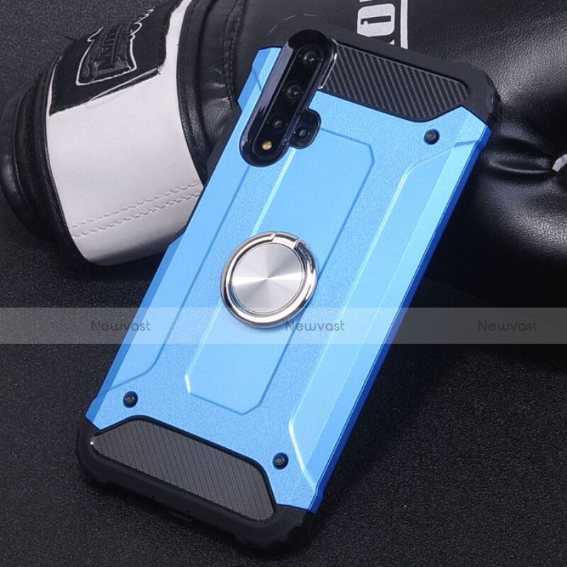 Silicone Matte Finish and Plastic Back Cover Case with Magnetic Finger Ring Stand R01 for Huawei Nova 5 Pro Sky Blue