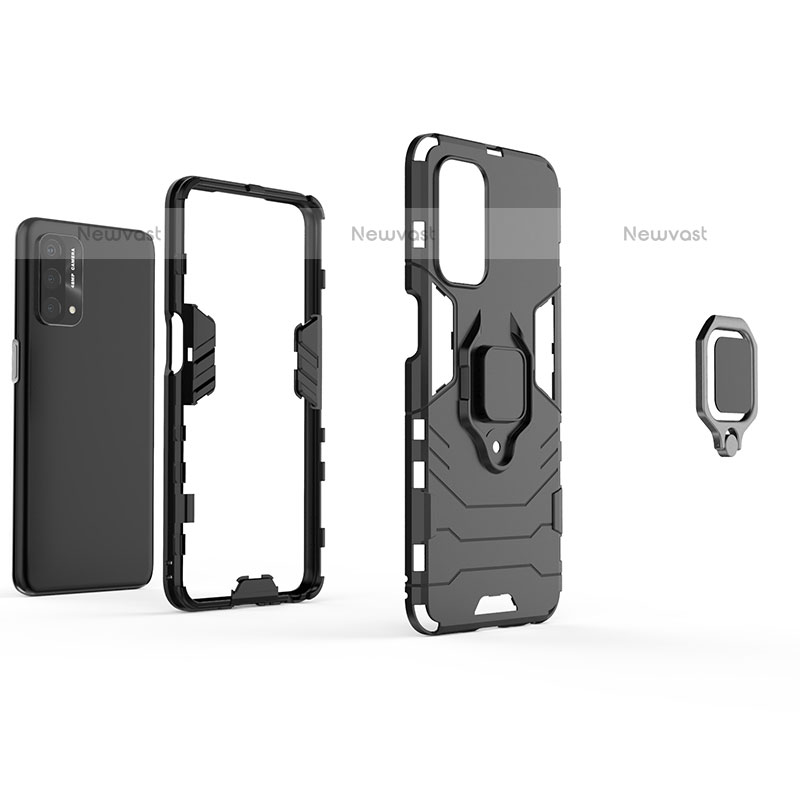 Silicone Matte Finish and Plastic Back Cover Case with Magnetic Finger Ring Stand R01 for Oppo A94 5G