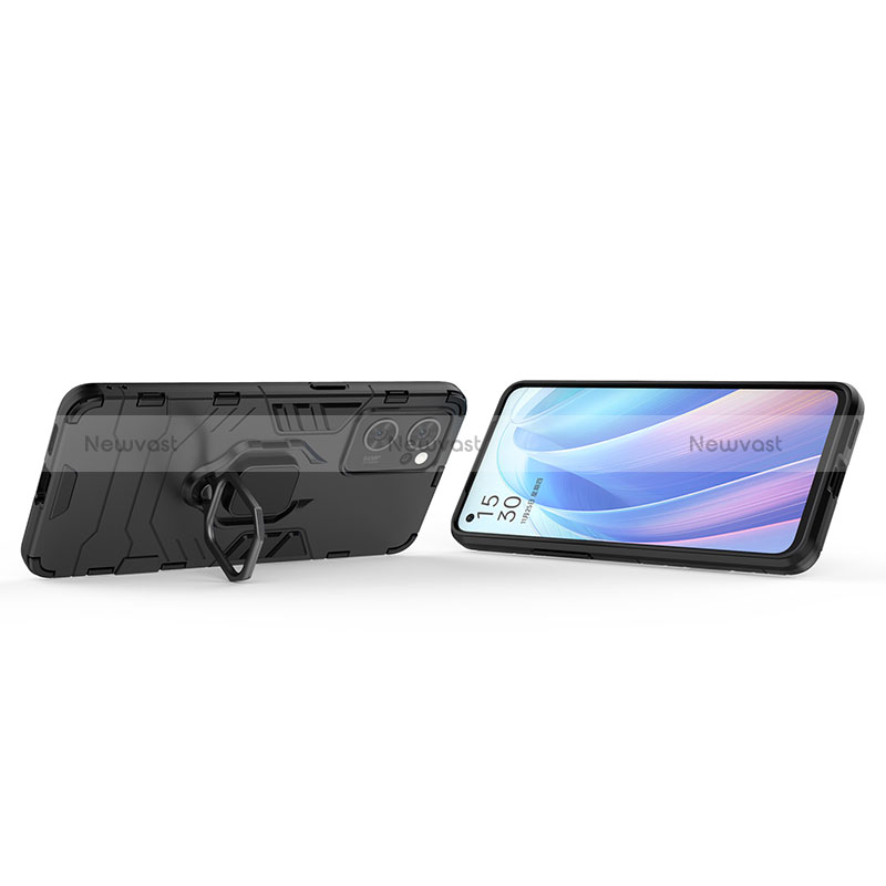 Silicone Matte Finish and Plastic Back Cover Case with Magnetic Finger Ring Stand R01 for Oppo Find X5 Lite 5G