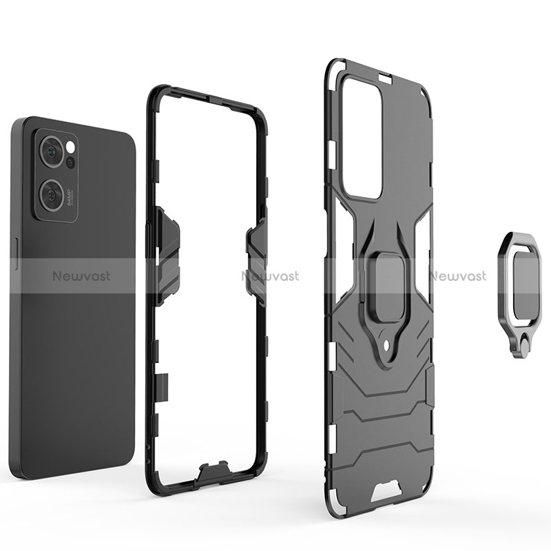 Silicone Matte Finish and Plastic Back Cover Case with Magnetic Finger Ring Stand R01 for Oppo Find X5 Lite 5G