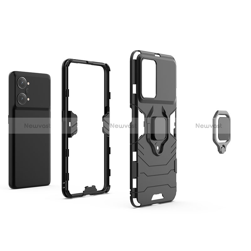 Silicone Matte Finish and Plastic Back Cover Case with Magnetic Finger Ring Stand R01 for Oppo K10 Pro 5G