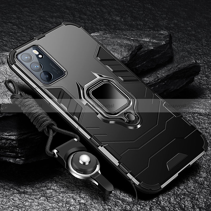 Silicone Matte Finish and Plastic Back Cover Case with Magnetic Finger Ring Stand R01 for Oppo Reno6 Pro 5G India