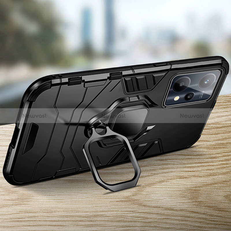 Silicone Matte Finish and Plastic Back Cover Case with Magnetic Finger Ring Stand R01 for Realme Narzo 50 Pro 5G