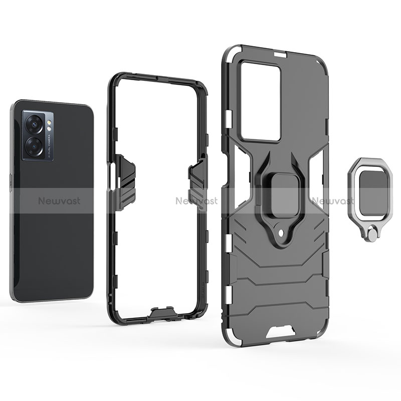 Silicone Matte Finish and Plastic Back Cover Case with Magnetic Finger Ring Stand R01 for Realme V23i 5G