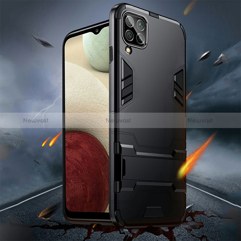 Silicone Matte Finish and Plastic Back Cover Case with Magnetic Finger Ring Stand R01 for Samsung Galaxy M12