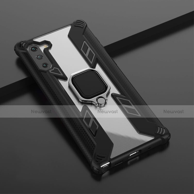 Silicone Matte Finish and Plastic Back Cover Case with Magnetic Finger Ring Stand R01 for Samsung Galaxy Note 10