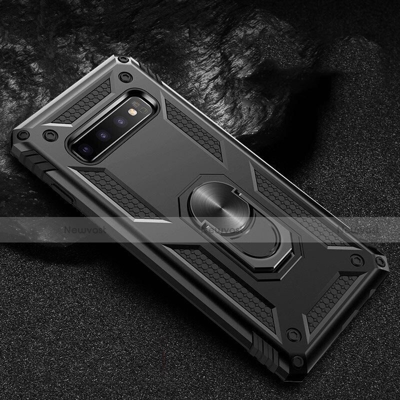 Silicone Matte Finish and Plastic Back Cover Case with Magnetic Finger Ring Stand R01 for Samsung Galaxy S10