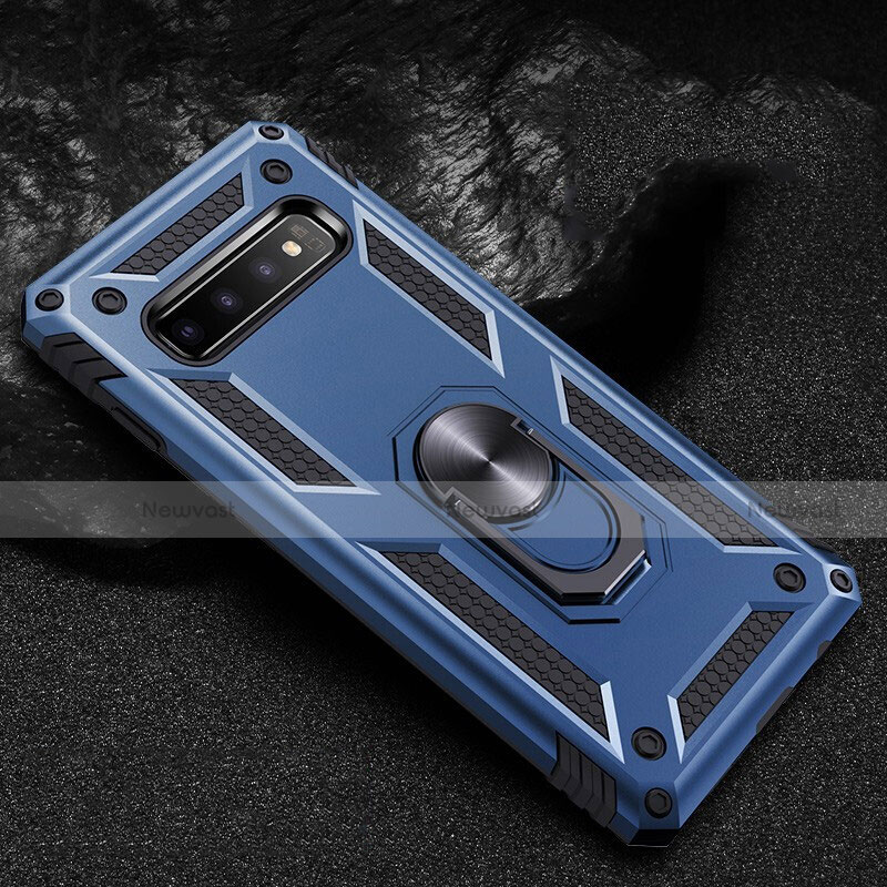 Silicone Matte Finish and Plastic Back Cover Case with Magnetic Finger Ring Stand R01 for Samsung Galaxy S10 5G