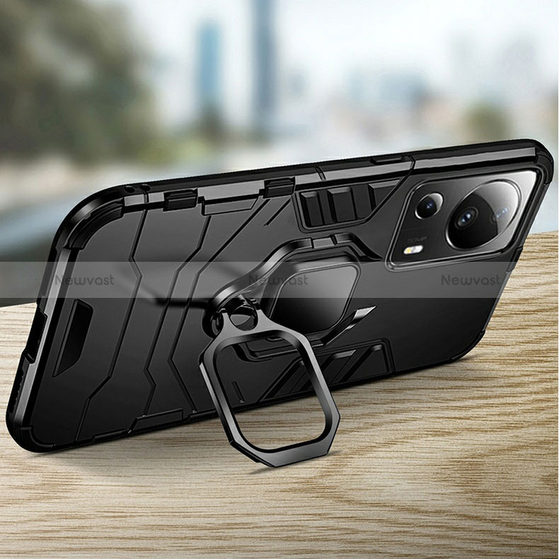 Silicone Matte Finish and Plastic Back Cover Case with Magnetic Finger Ring Stand R01 for Xiaomi Civi 2 5G