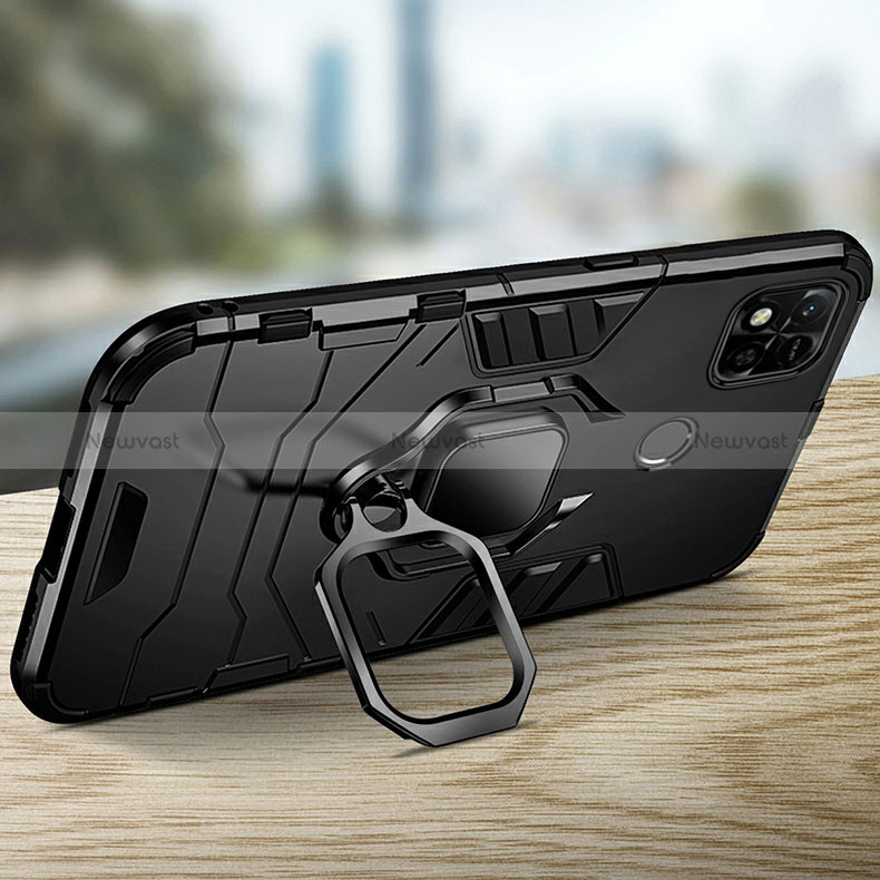 Silicone Matte Finish and Plastic Back Cover Case with Magnetic Finger Ring Stand R01 for Xiaomi POCO C31