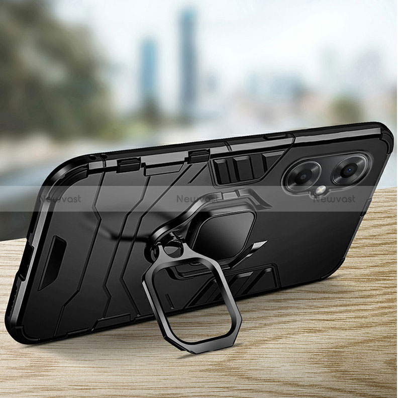 Silicone Matte Finish and Plastic Back Cover Case with Magnetic Finger Ring Stand R01 for Xiaomi Poco M4 5G