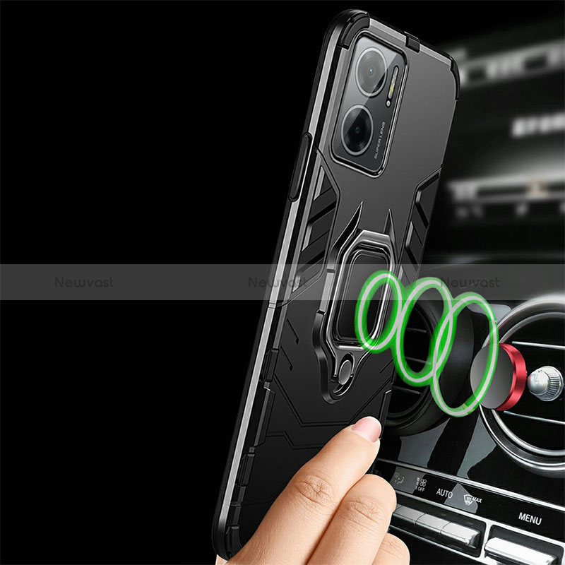 Silicone Matte Finish and Plastic Back Cover Case with Magnetic Finger Ring Stand R01 for Xiaomi Redmi 11 Prime 5G