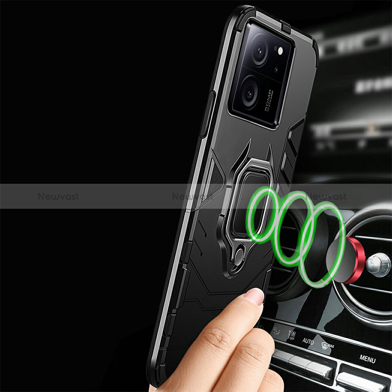 Silicone Matte Finish and Plastic Back Cover Case with Magnetic Finger Ring Stand R01 for Xiaomi Redmi K60 Ultra 5G