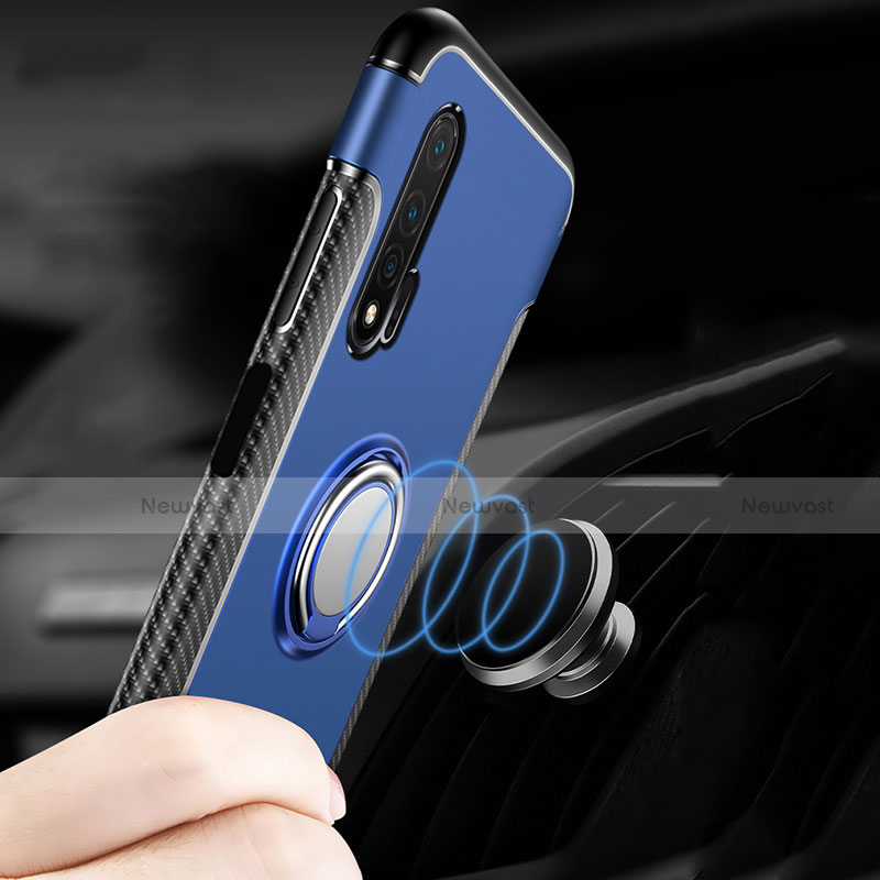 Silicone Matte Finish and Plastic Back Cover Case with Magnetic Finger Ring Stand R02 for Huawei Nova 6 5G