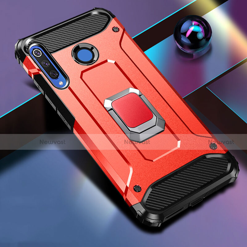 Silicone Matte Finish and Plastic Back Cover Case with Magnetic Finger Ring Stand R02 for Huawei P30 Lite XL Red