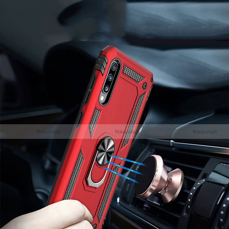 Silicone Matte Finish and Plastic Back Cover Case with Magnetic Finger Ring Stand R02 for Samsung Galaxy A70