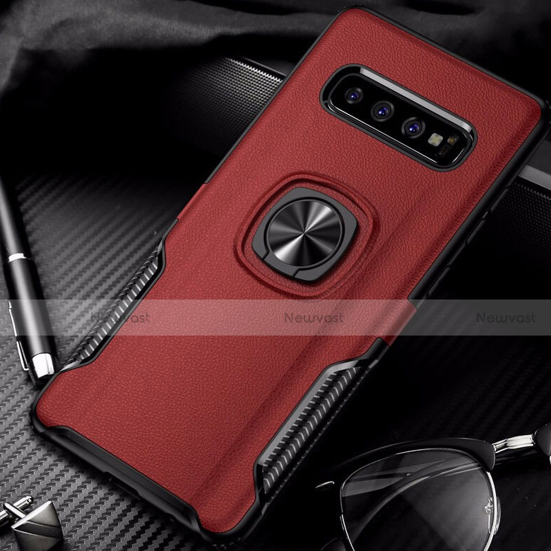 Silicone Matte Finish and Plastic Back Cover Case with Magnetic Finger Ring Stand R02 for Samsung Galaxy S10 5G