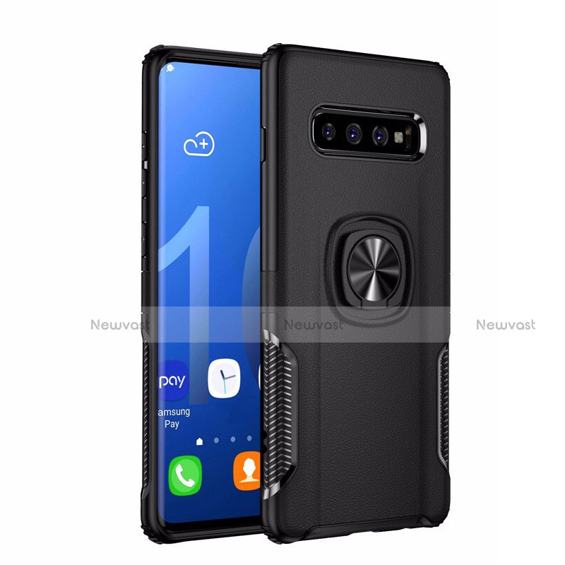 Silicone Matte Finish and Plastic Back Cover Case with Magnetic Finger Ring Stand R02 for Samsung Galaxy S10 5G