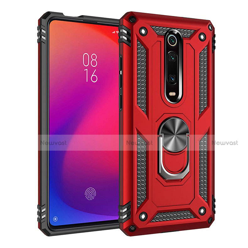 Silicone Matte Finish and Plastic Back Cover Case with Magnetic Finger Ring Stand R02 for Xiaomi Redmi K20