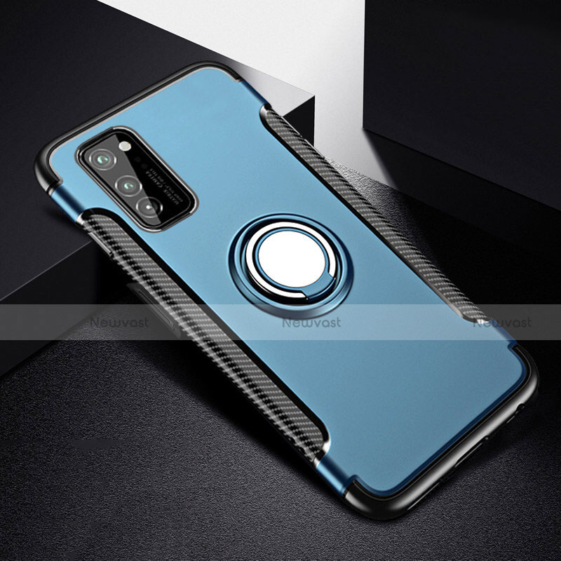 Silicone Matte Finish and Plastic Back Cover Case with Magnetic Finger Ring Stand R03 for Huawei Honor V30 5G