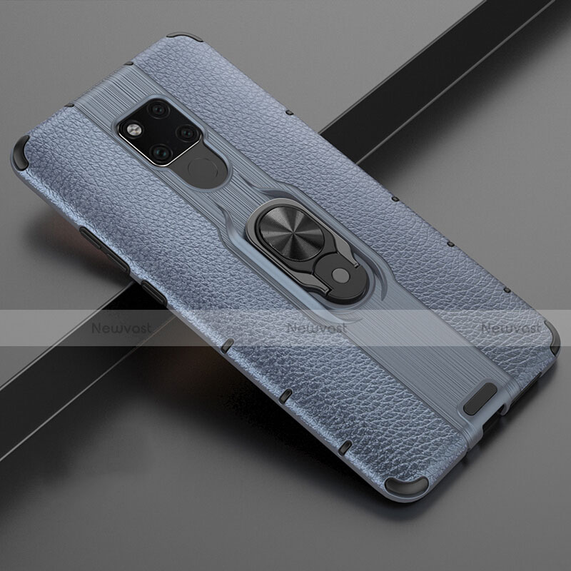 Silicone Matte Finish and Plastic Back Cover Case with Magnetic Finger Ring Stand R03 for Huawei Mate 20 X 5G
