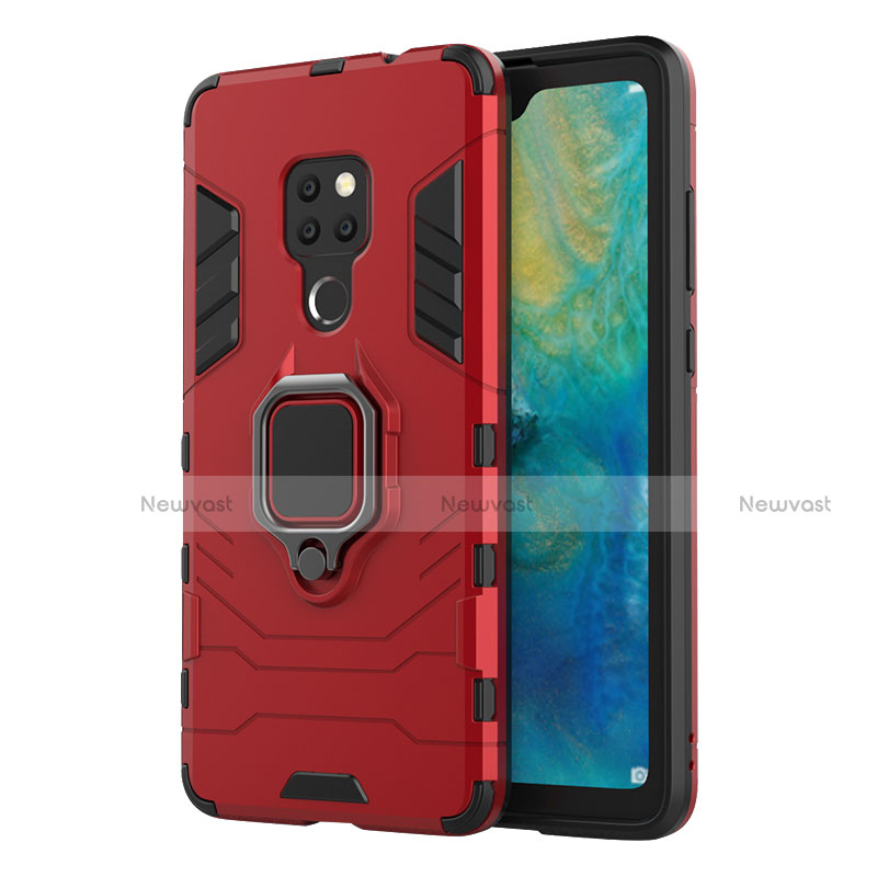 Silicone Matte Finish and Plastic Back Cover Case with Magnetic Finger Ring Stand R04 for Huawei Mate 20