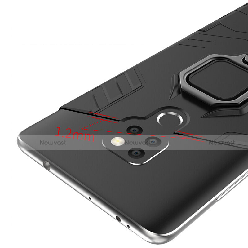 Silicone Matte Finish and Plastic Back Cover Case with Magnetic Finger Ring Stand R04 for Huawei Mate 20