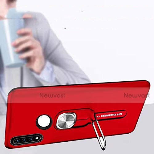 Silicone Matte Finish and Plastic Back Cover Case with Magnetic Finger Ring Stand R04 for Huawei P30 Lite