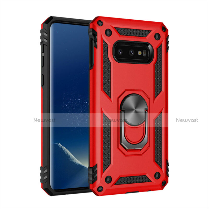 Silicone Matte Finish and Plastic Back Cover Case with Magnetic Finger Ring Stand R04 for Samsung Galaxy S10e