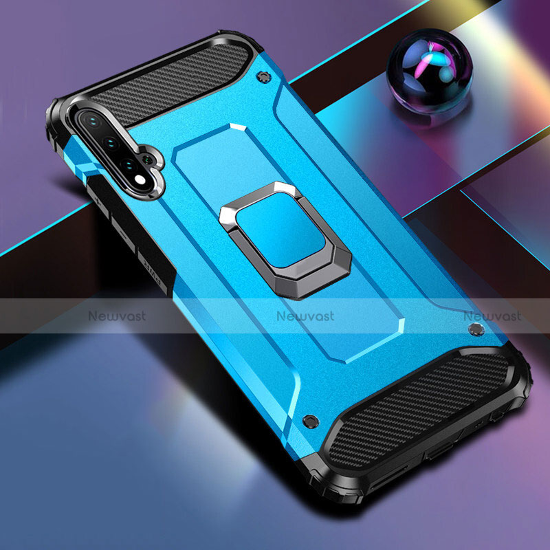 Silicone Matte Finish and Plastic Back Cover Case with Magnetic Finger Ring Stand R05 for Huawei Nova 5