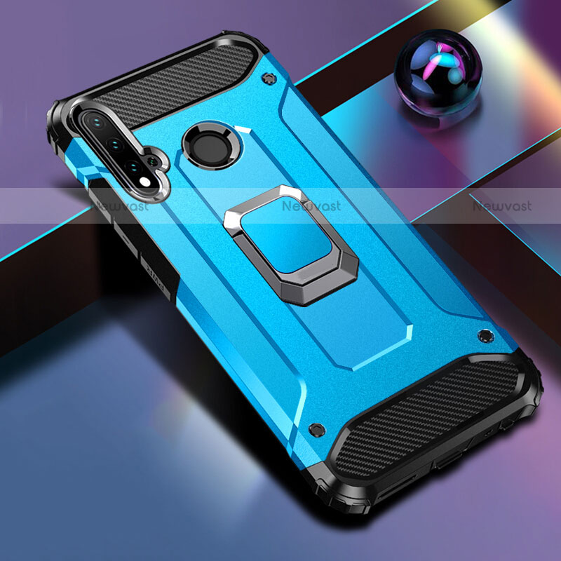 Silicone Matte Finish and Plastic Back Cover Case with Magnetic Finger Ring Stand R05 for Huawei P20 Lite (2019)