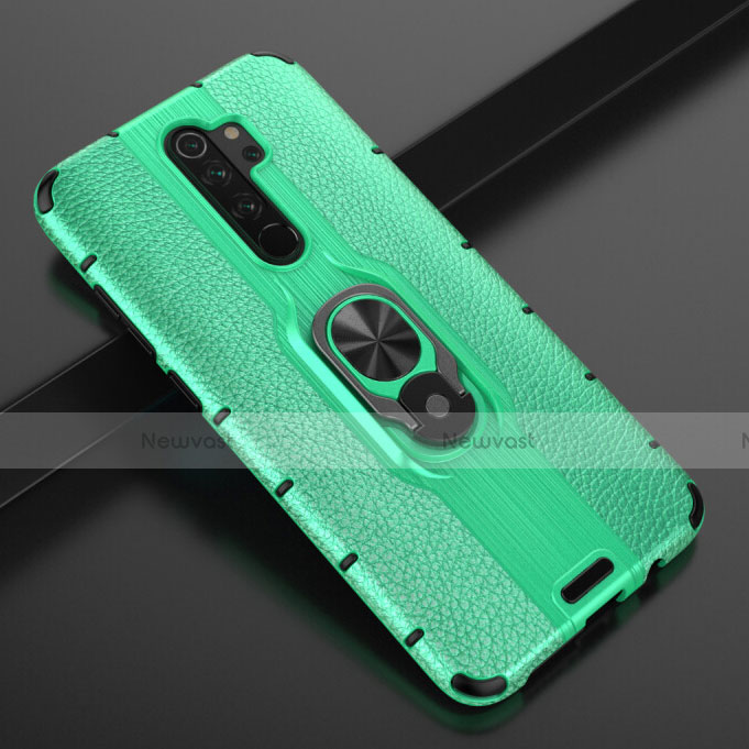 Silicone Matte Finish and Plastic Back Cover Case with Magnetic Finger Ring Stand R05 for Xiaomi Redmi Note 8 Pro Green