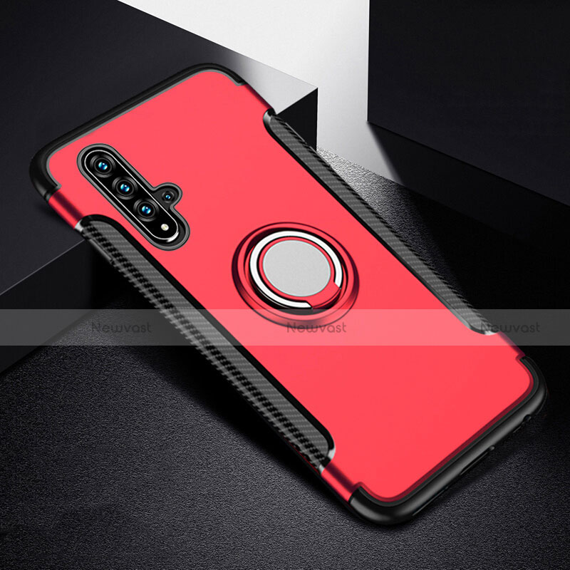 Silicone Matte Finish and Plastic Back Cover Case with Magnetic Finger Ring Stand R06 for Huawei Nova 5 Pro