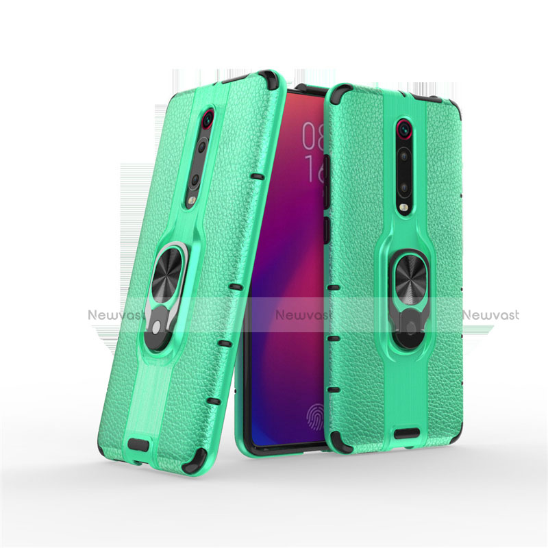 Silicone Matte Finish and Plastic Back Cover Case with Magnetic Finger Ring Stand R07 for Xiaomi Redmi K20