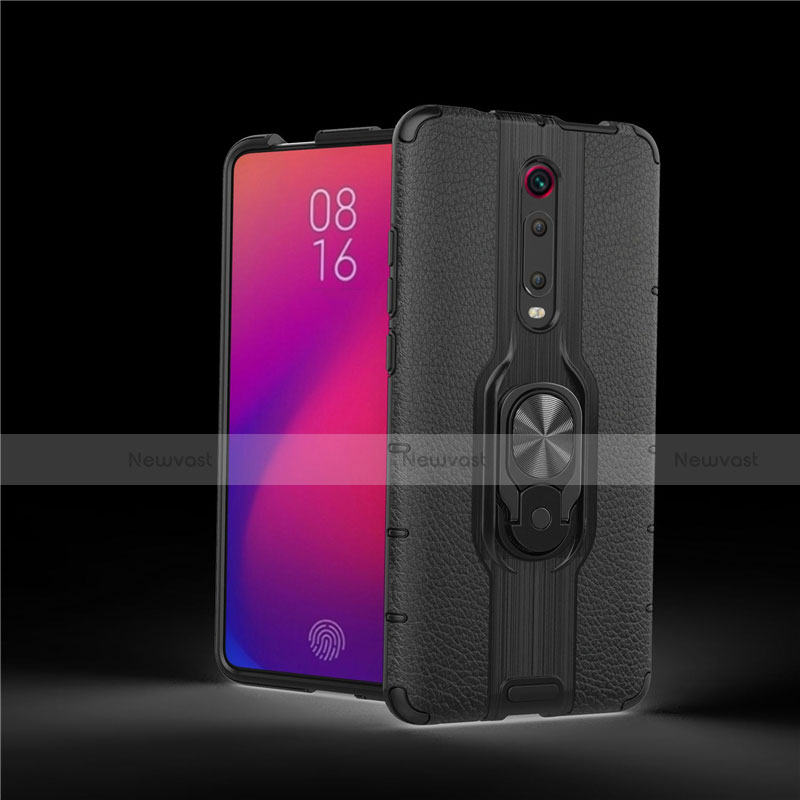 Silicone Matte Finish and Plastic Back Cover Case with Magnetic Finger Ring Stand R07 for Xiaomi Redmi K20