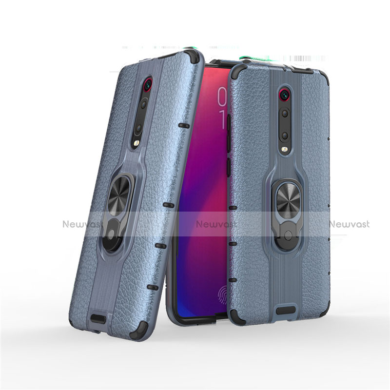 Silicone Matte Finish and Plastic Back Cover Case with Magnetic Finger Ring Stand R07 for Xiaomi Redmi K20 Pro