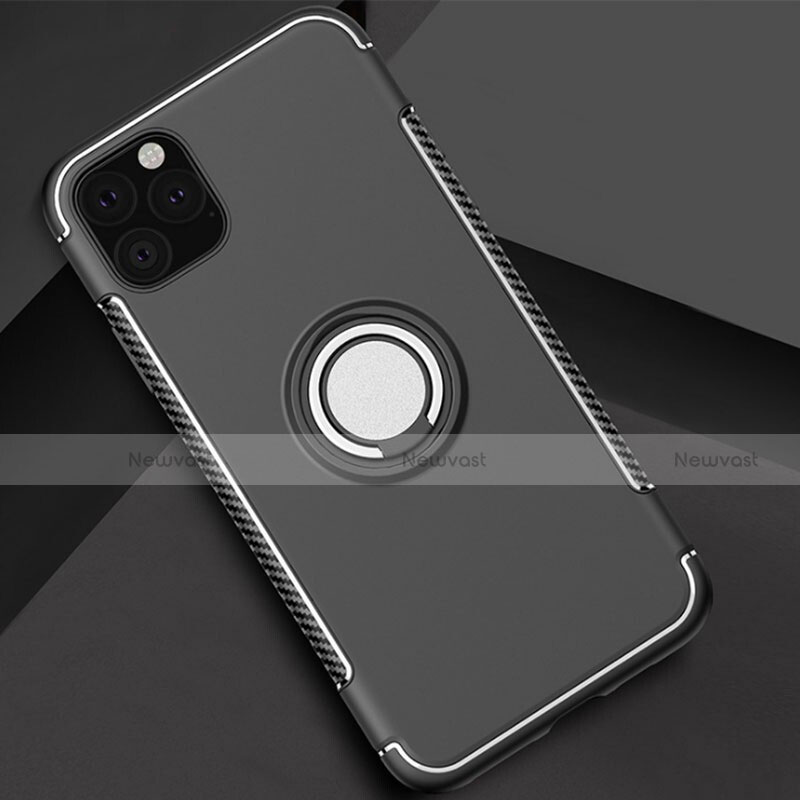 Silicone Matte Finish and Plastic Back Cover Case with Magnetic Finger Ring Stand S01 for Apple iPhone 11 Pro Max