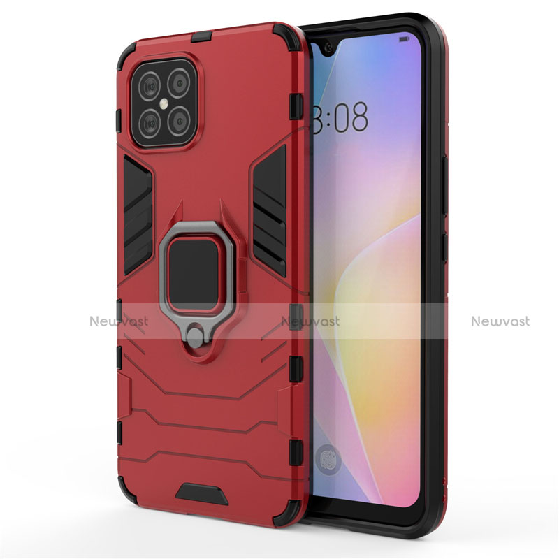 Silicone Matte Finish and Plastic Back Cover Case with Magnetic Finger Ring Stand S01 for Huawei Nova 8 SE 5G Red