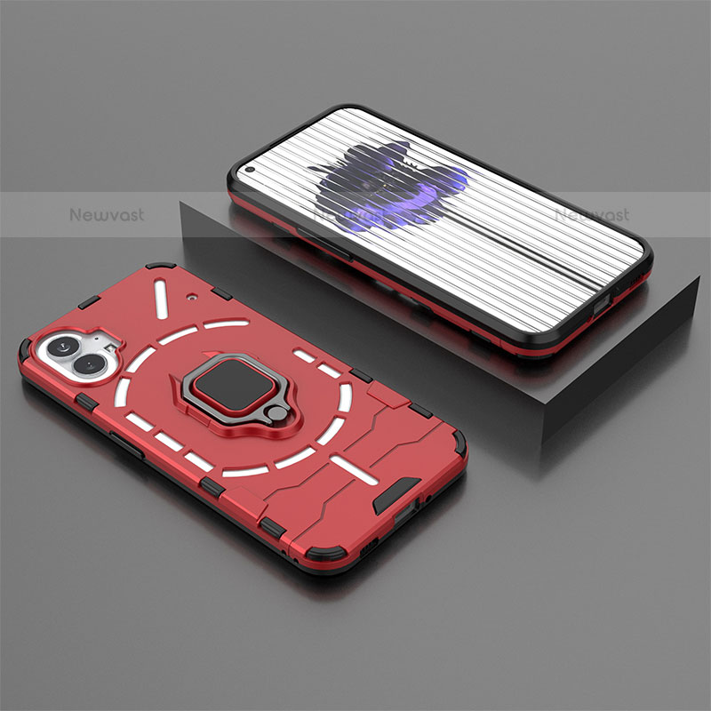 Silicone Matte Finish and Plastic Back Cover Case with Magnetic Finger Ring Stand S01 for Nothing Phone 1