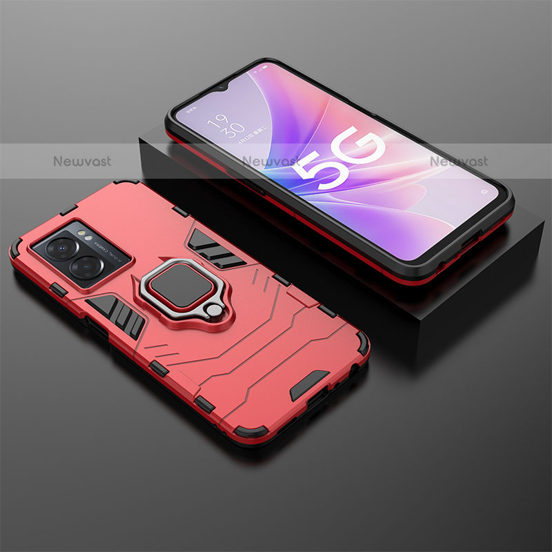 Silicone Matte Finish and Plastic Back Cover Case with Magnetic Finger Ring Stand S01 for OnePlus Nord N300 5G